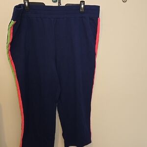 belle Beach NWT Size 2X Blue Capri Pants with Colorful Terrycloth Stripes